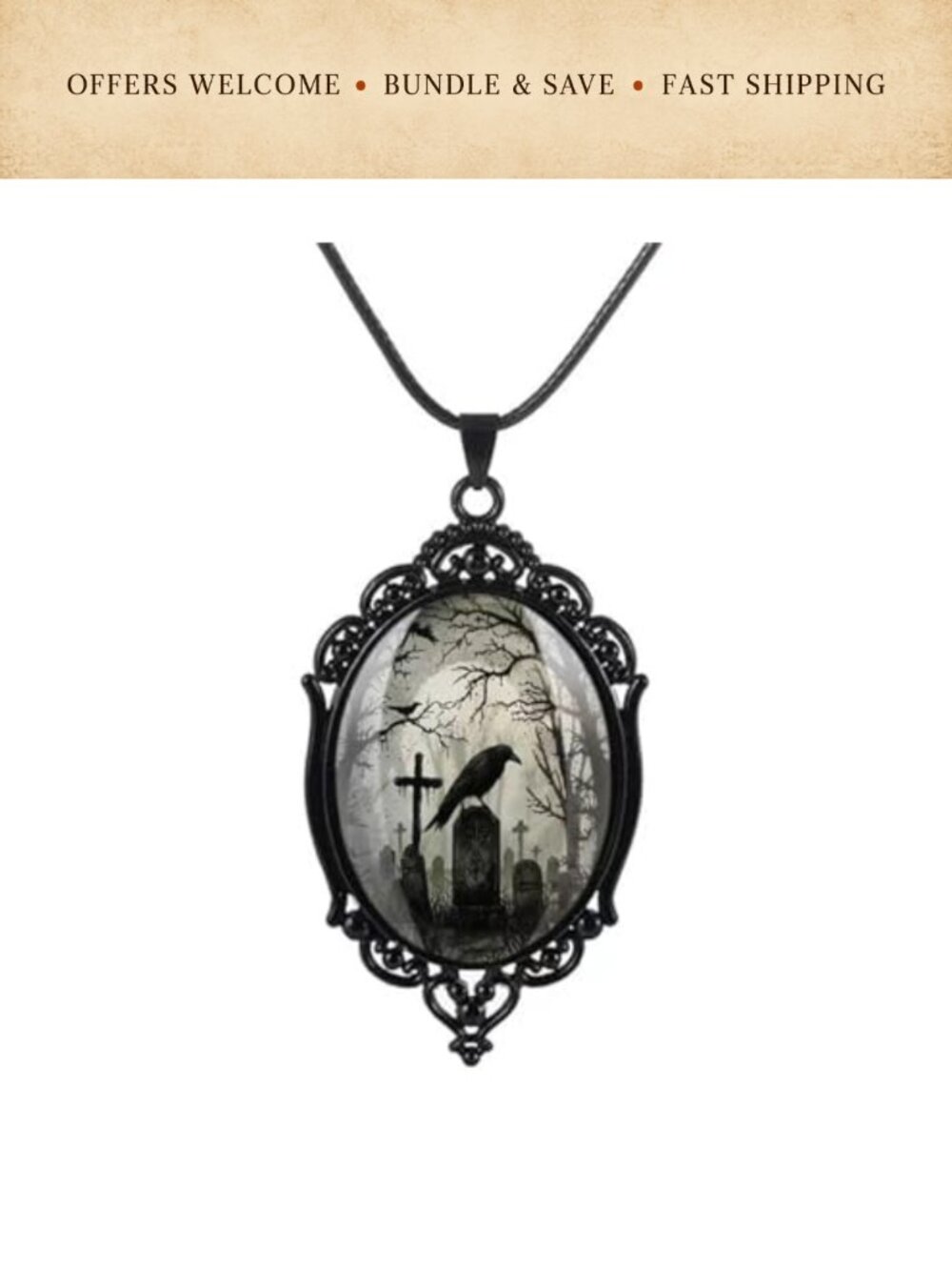 Gothic Raven Castle Cameo Pendant Choker Necklace Victorian Mystic Witch